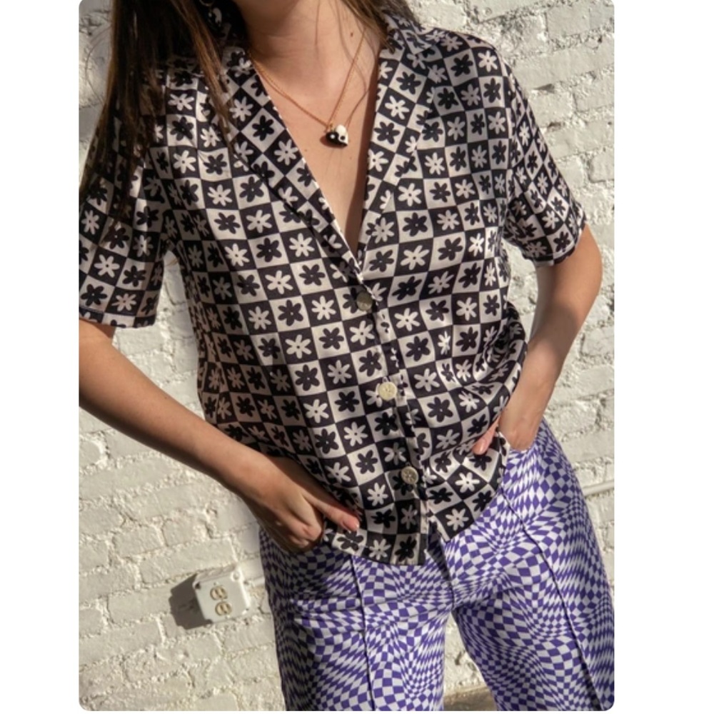 NWT Lisa Says Gah - Black Daisy Check Shirt